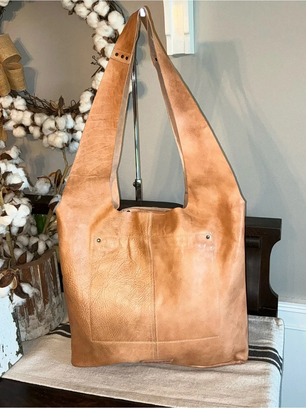 NWT Bed Stu Leather Ariel Max Hobo Shoulder Bag Oats DD Dip Dyed Retail $248